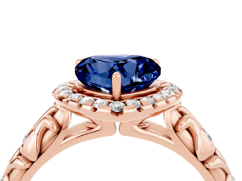 Rose gold Heart Cut Halo Diamond Solitaire with Filigree Band and Four-Prong Setting_4