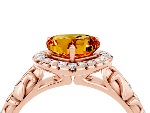 Rose gold Heart Cut Halo Diamond Solitaire with Filigree Band and Four-Prong Setting_4