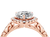 Rose gold Heart Cut Halo Diamond Solitaire with Filigree Band and Four-Prong Setting_4