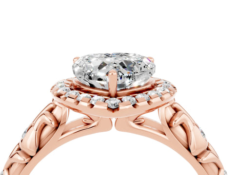 Rose gold Heart Cut Halo Diamond Solitaire with Filigree Band and Four-Prong Setting_4