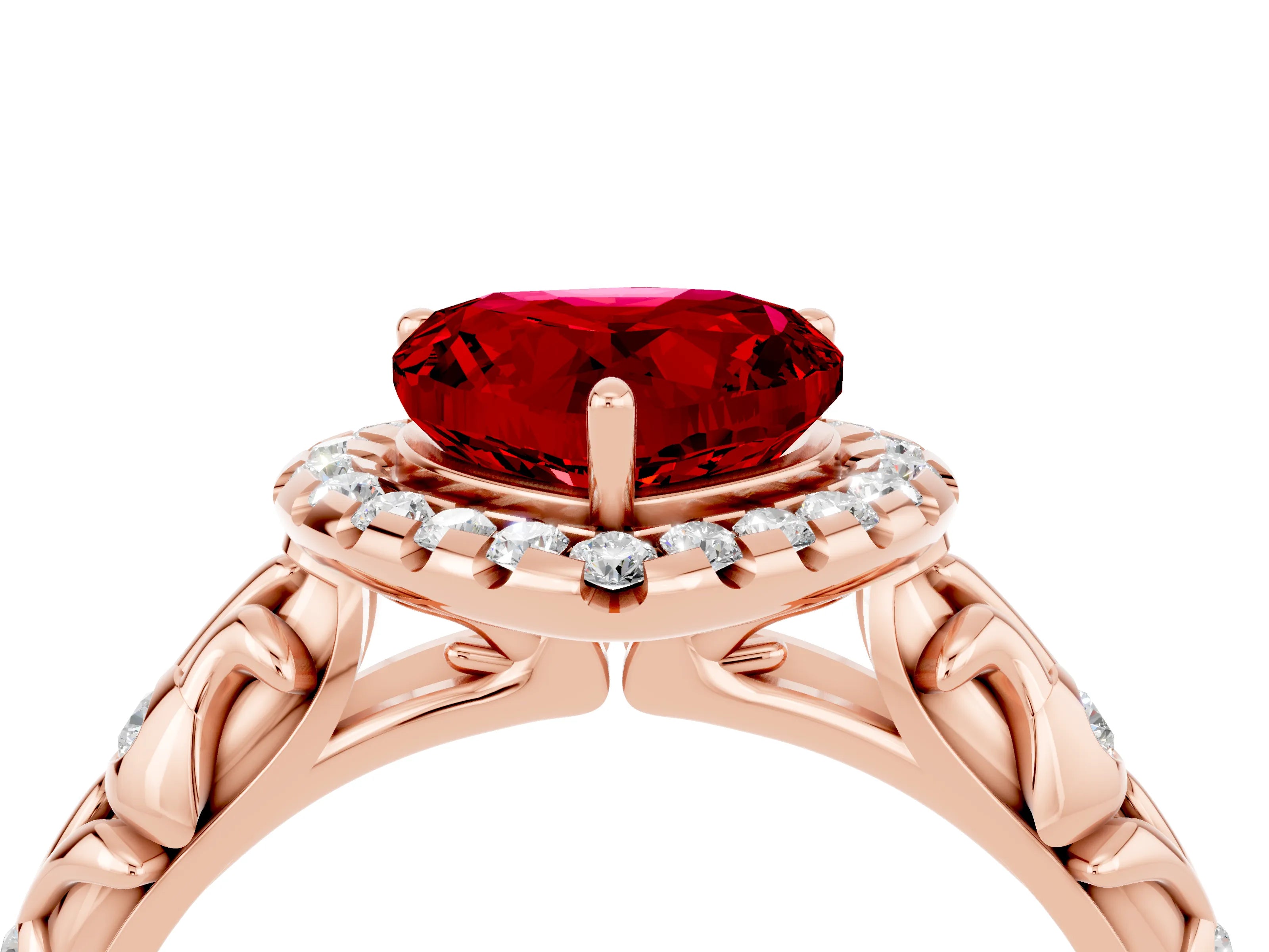 Rose gold Heart Cut Halo Diamond Solitaire with Filigree Band and Four-Prong Setting_4
