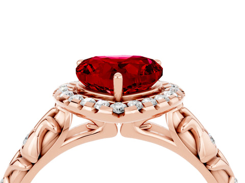 Rose gold Heart Cut Halo Diamond Solitaire with Filigree Band and Four-Prong Setting_4
