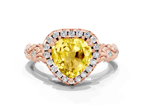 Rose gold Heart Cut Halo Diamond Solitaire with Filigree Band and Four-Prong Setting