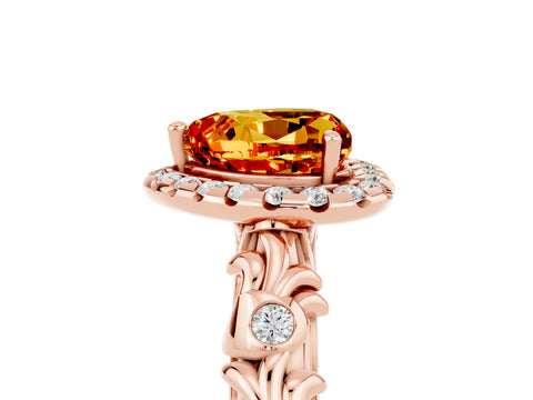 Rose gold Heart Cut Halo Diamond Solitaire with Filigree Band and Four-Prong Setting_5