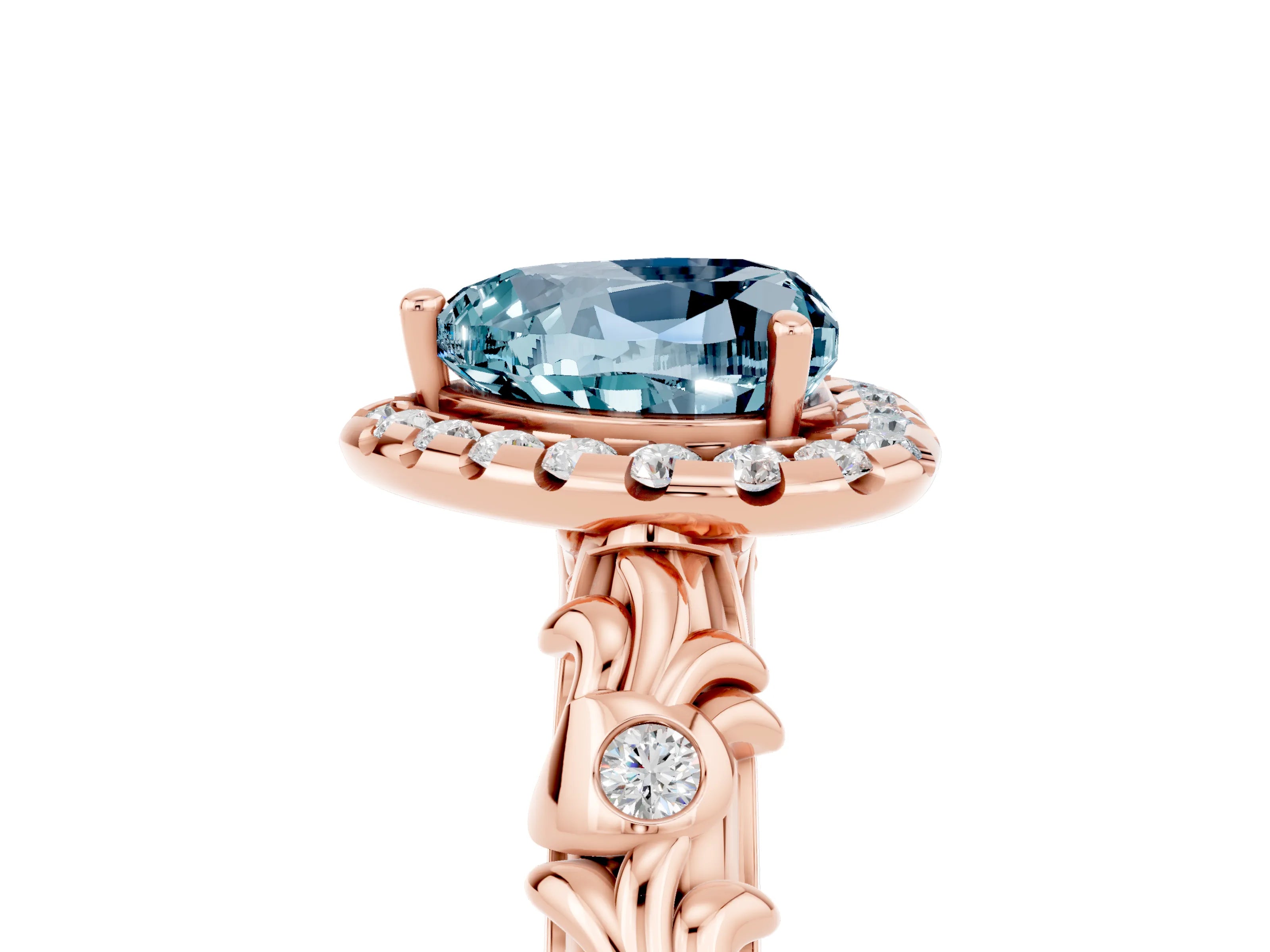 Rose gold Heart Cut Halo Diamond Solitaire with Filigree Band and Four-Prong Setting_5
