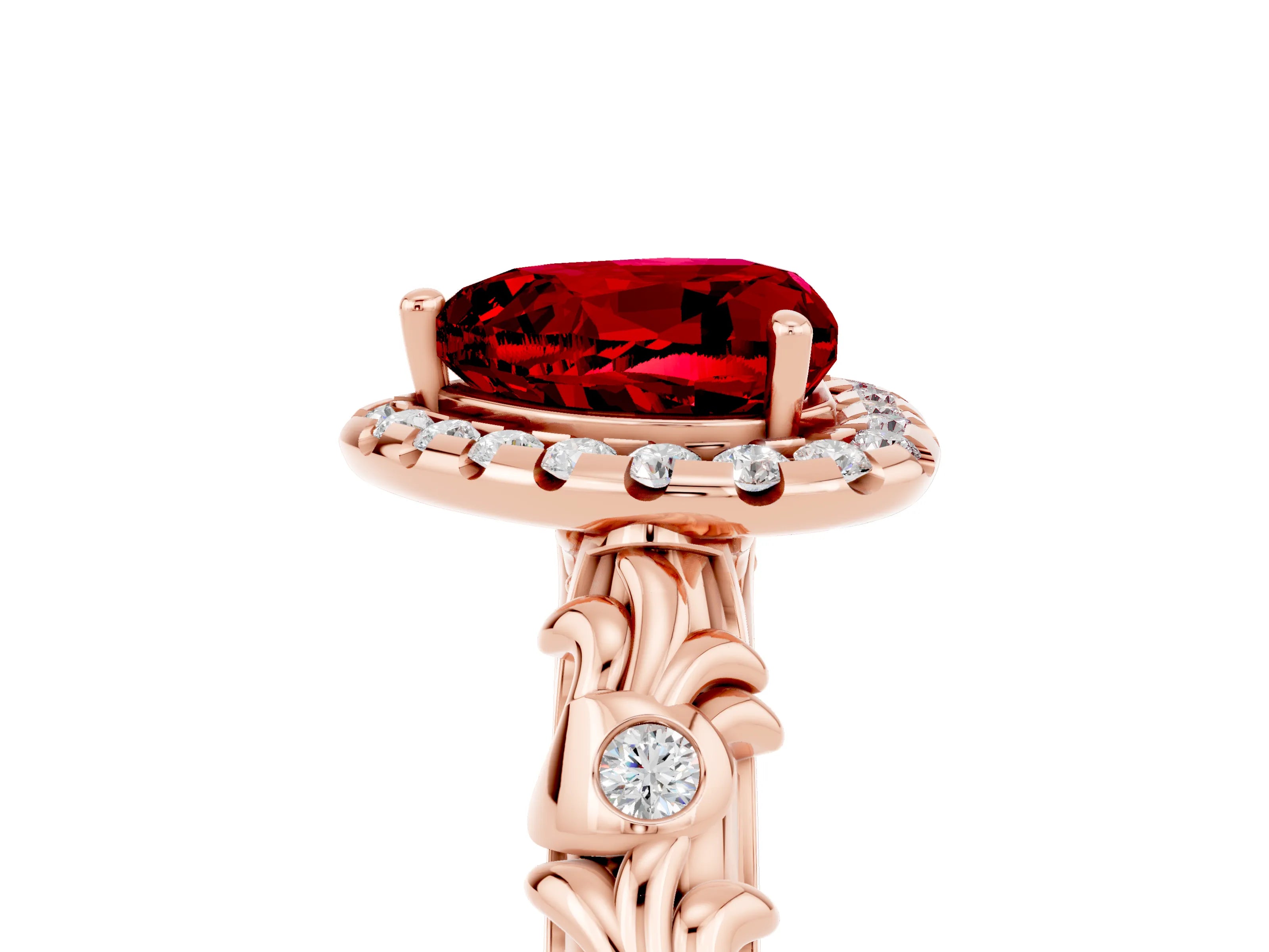 Rose gold Heart Cut Halo Diamond Solitaire with Filigree Band and Four-Prong Setting_5