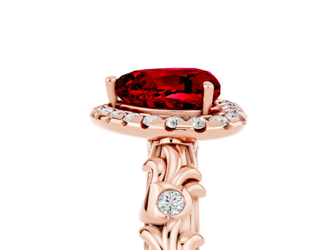 Rose gold Heart Cut Halo Diamond Solitaire with Filigree Band and Four-Prong Setting_5