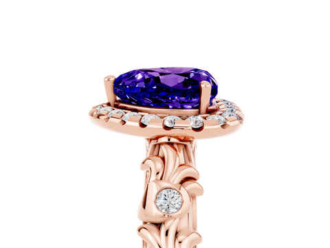 Rose gold Heart Cut Halo Diamond Solitaire with Filigree Band and Four-Prong Setting_5