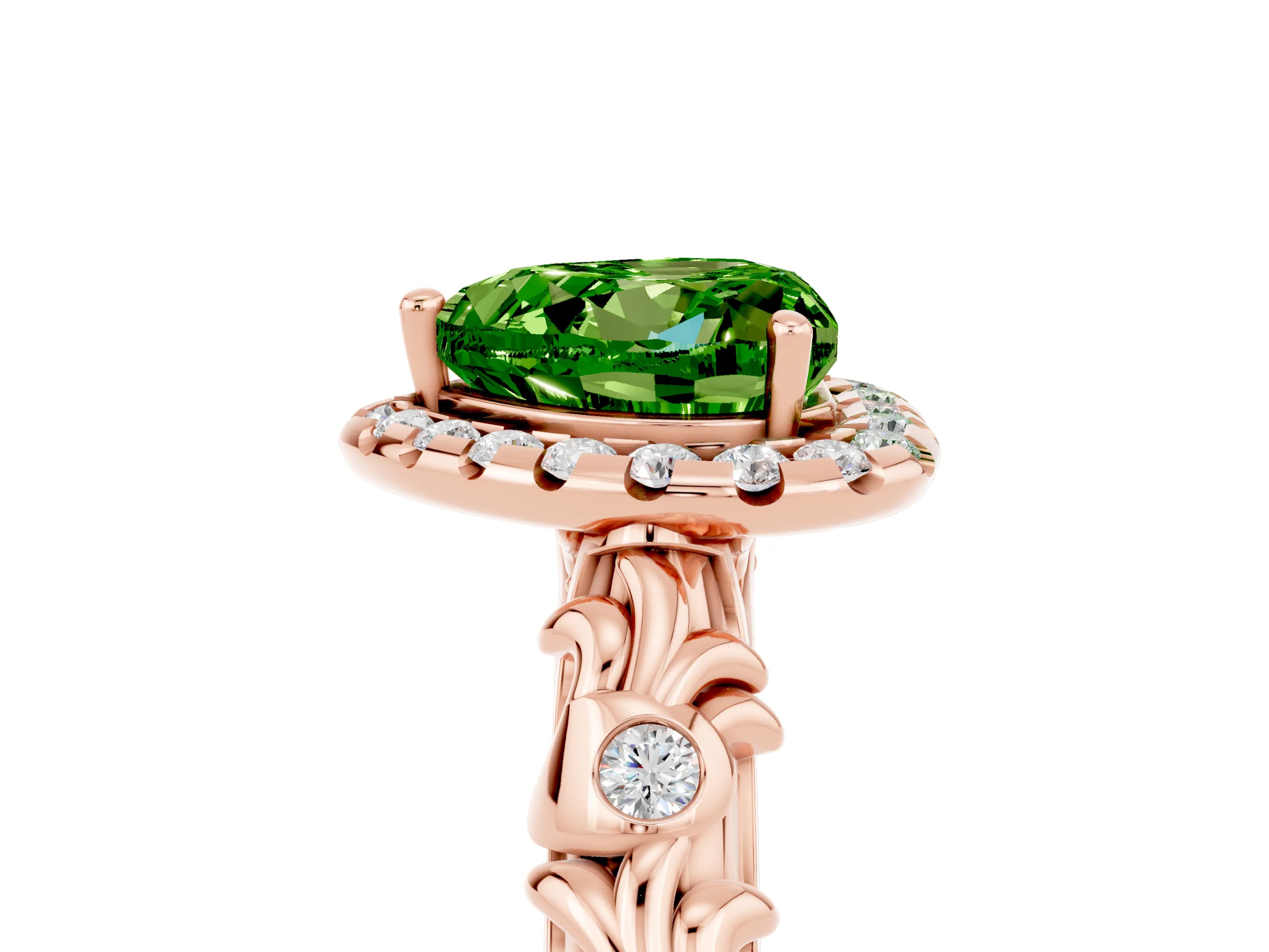 Rose gold Heart Cut Halo Diamond Solitaire with Filigree Band and Four-Prong Setting_5