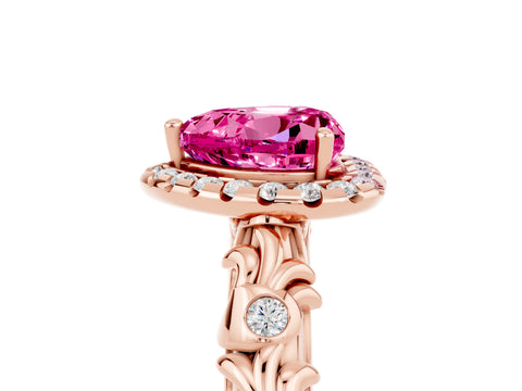 Rose gold Heart Cut Halo Diamond Solitaire with Filigree Band and Four-Prong Setting_5