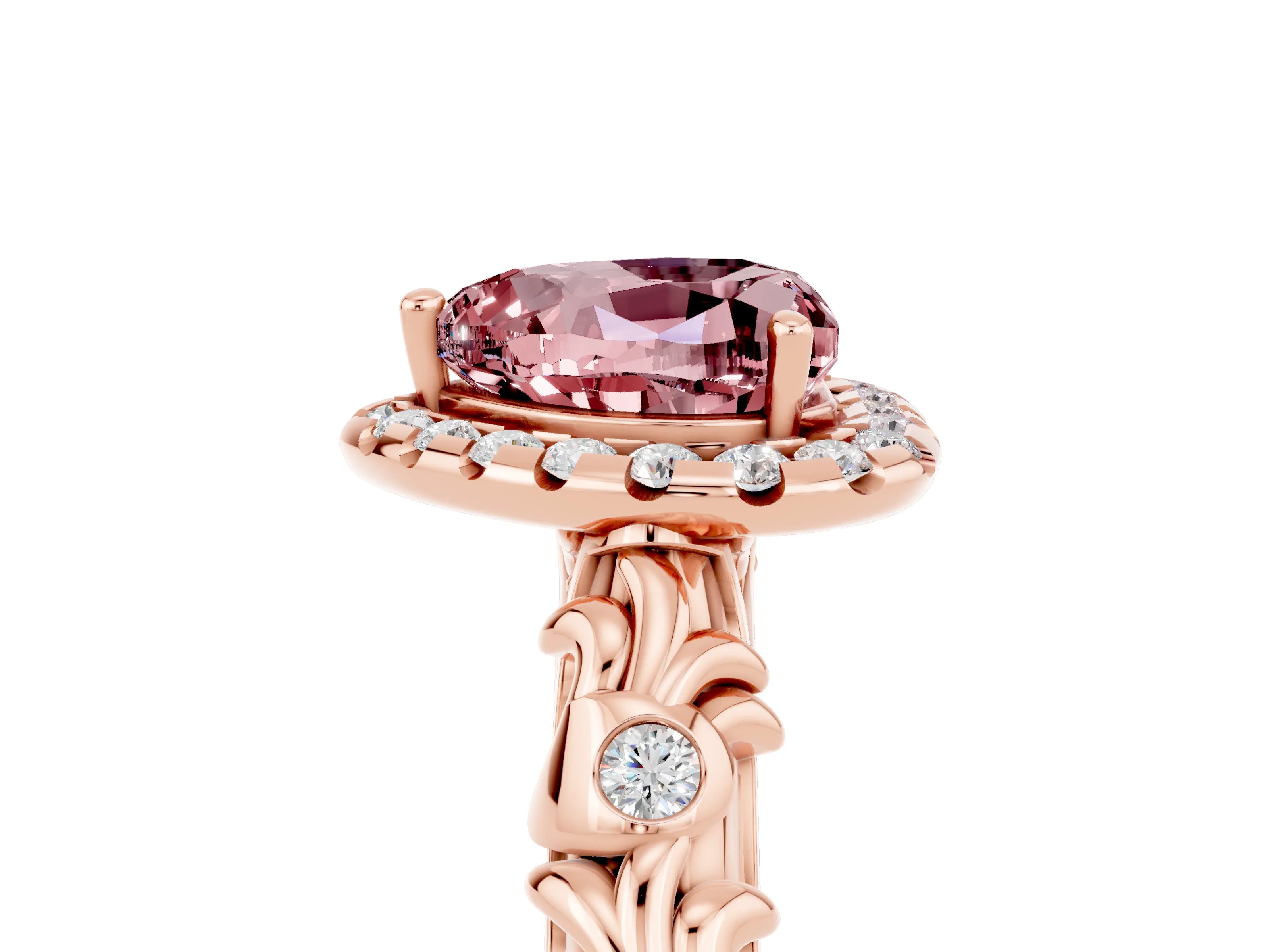 Rose gold Heart Cut Halo Diamond Solitaire with Filigree Band and Four-Prong Setting_5