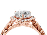 Rose gold Heart Cut Halo Diamond Solitaire with Filigree Band and Four-Prong Setting_7