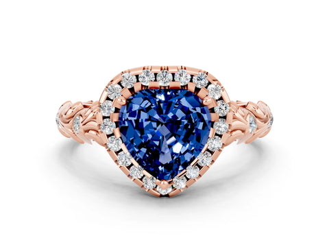 Rose gold Heart Cut Halo Diamond Solitaire with Filigree Band and Four-Prong Setting
