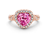 Rose gold Heart Cut Halo Diamond Solitaire with Filigree Band and Four-Prong Setting