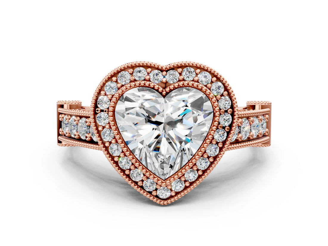Rose gold Heart Cut Halo Diamond Split Shank Pave Ring_21