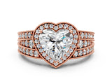 Rose gold Heart Cut Halo Diamond Split Shank Ring with Prong Setting_3