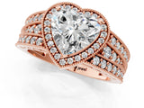 Rose gold Heart Cut Halo Diamond Split Shank Ring with Prong Setting_4