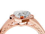 Rose gold Heart Cut Halo Diamond Split Shank Ring with Prong Setting_7