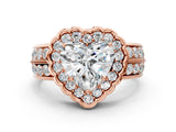 Rose gold Heart Cut Halo Diamond Split Shank Ring with Scalloped Prong Setting_7