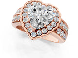 Rose gold Heart Cut Halo Diamond Split Shank Ring with Scalloped Prong Setting_8