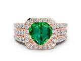 Rose gold Heart Cut Halo Emerald Ring with Split Shank and Four-Prong Setting