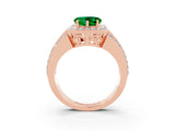 Rose gold Heart Cut Halo Emerald Ring with Split Shank and Four-Prong Setting_3