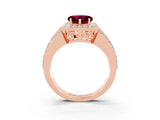 Rose gold Heart Cut Halo Garnet Ring with Split Shank and Four-Prong Setting_3