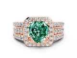 Rose gold Heart Cut Halo Green Sapphire Ring with Split Shank and Four-Prong Setting