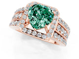 Rose gold Heart Cut Halo Green Sapphire Ring with Split Shank and Four-Prong Setting_1