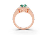 Rose gold Heart Cut Halo Green Sapphire Ring with Split Shank and Four-Prong Setting_3
