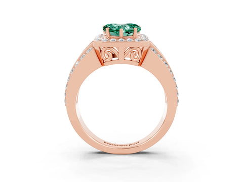 Rose gold Heart Cut Halo Green Sapphire Ring with Split Shank and Four-Prong Setting_3