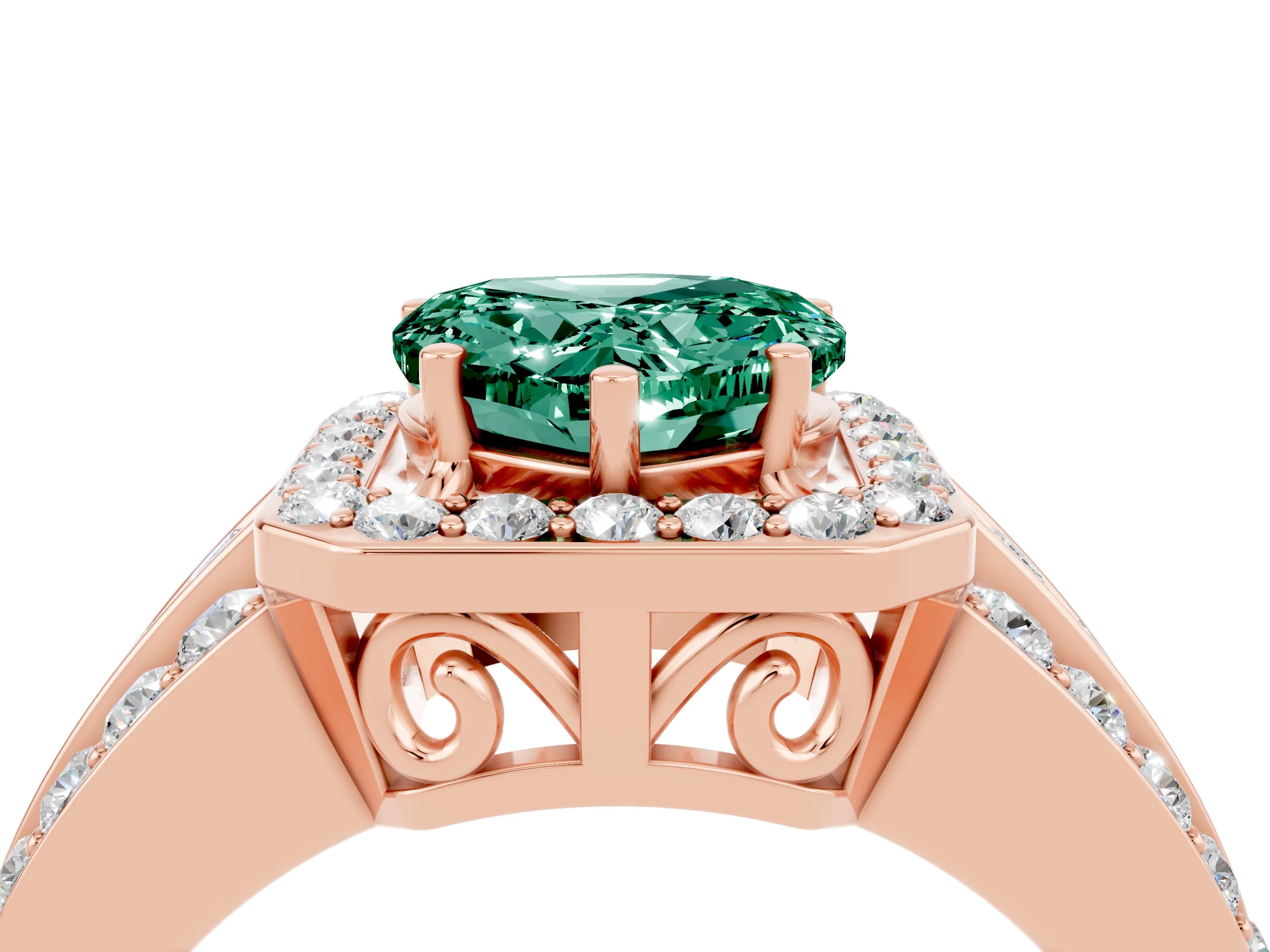 Rose gold Heart Cut Halo Green Sapphire Ring with Split Shank and Four-Prong Setting_4