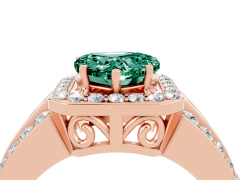 Rose gold Heart Cut Halo Green Sapphire Ring with Split Shank and Four-Prong Setting_4