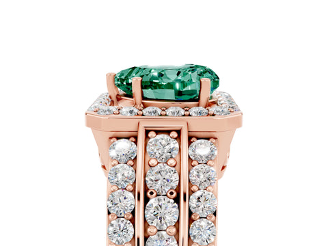 Rose gold Heart Cut Halo Green Sapphire Ring with Split Shank and Four-Prong Setting_5
