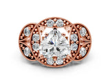 Rose gold Heart Cut Halo Milgrain Diamond Engagement Ring with Leaf Band and Four-Prong Setting_3