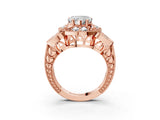Rose gold Heart Cut Halo Milgrain Diamond Engagement Ring with Leaf Band and Four-Prong Setting_6