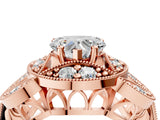 Rose gold Heart Cut Halo Milgrain Diamond Engagement Ring with Leaf Band and Four-Prong Setting_7