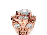Rose gold Heart Cut Halo Milgrain Diamond Engagement Ring with Leaf Band and Four-Prong Setting_8