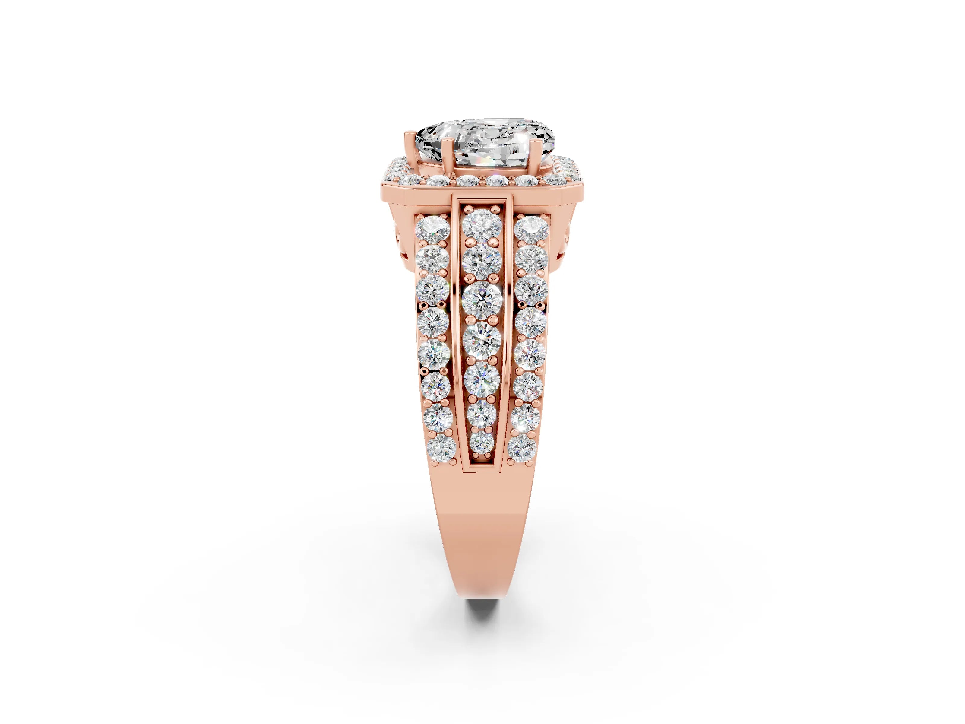 Rose gold Heart Cut Halo Moissanite Ring with Split Shank and Four-Prong Setting_2