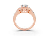 Rose gold Heart Cut Halo Moissanite Ring with Split Shank and Four-Prong Setting_3