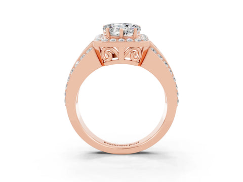 Rose gold Heart Cut Halo Moissanite Ring with Split Shank and Four-Prong Setting_3