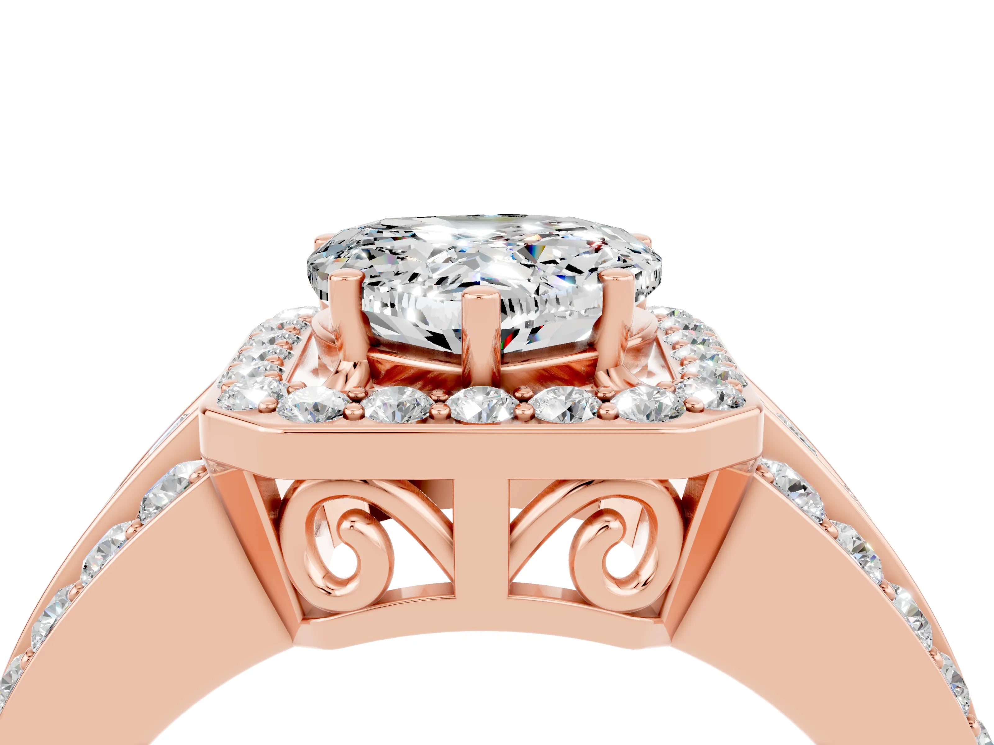 Rose gold Heart Cut Halo Moissanite Ring with Split Shank and Four-Prong Setting_4