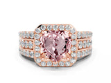 Rose gold Heart Cut Halo Morganite Ring with Split Shank and Four-Prong Setting