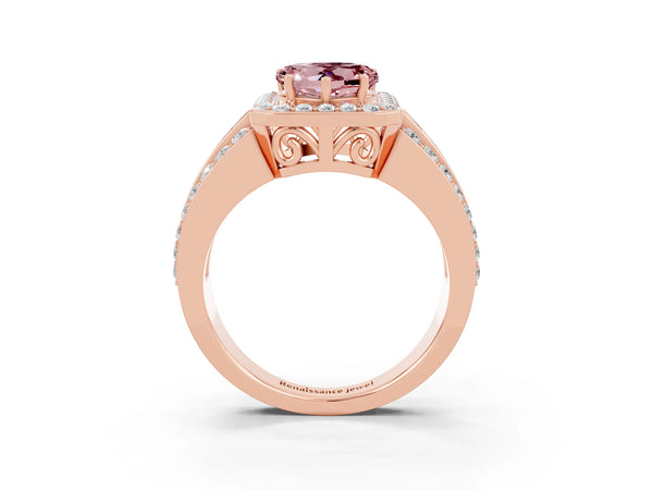 Rose gold Heart Cut Halo Morganite Ring with Round  Split Shank and Prong Setting