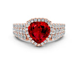 Rose gold Heart Cut Halo Pavé Diamond Engagement Ring with Split Shank and Four-Prong Setting