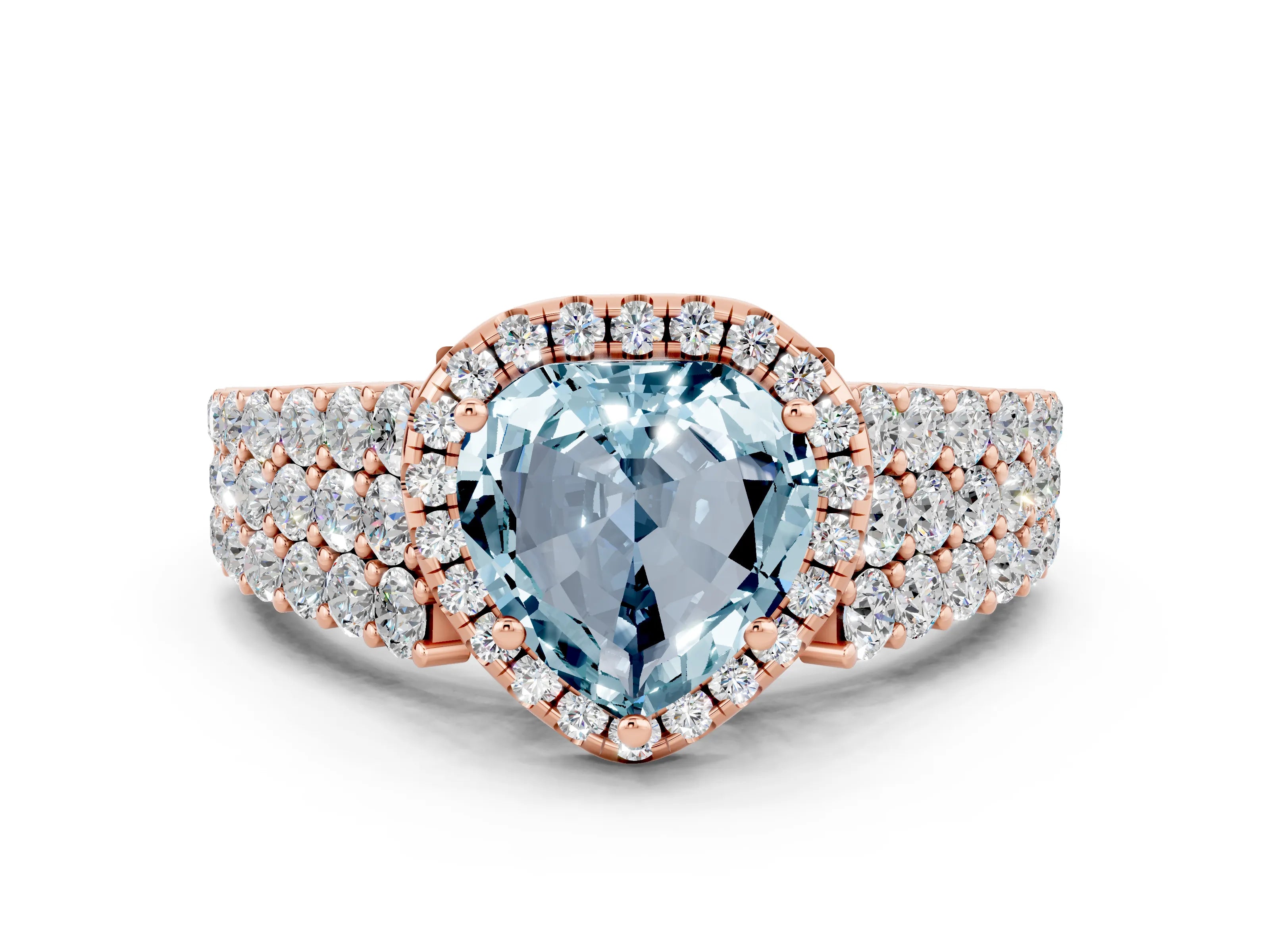 Rose gold Heart Cut Halo Pavé Diamond Engagement Ring with Split Shank and Four-Prong Setting