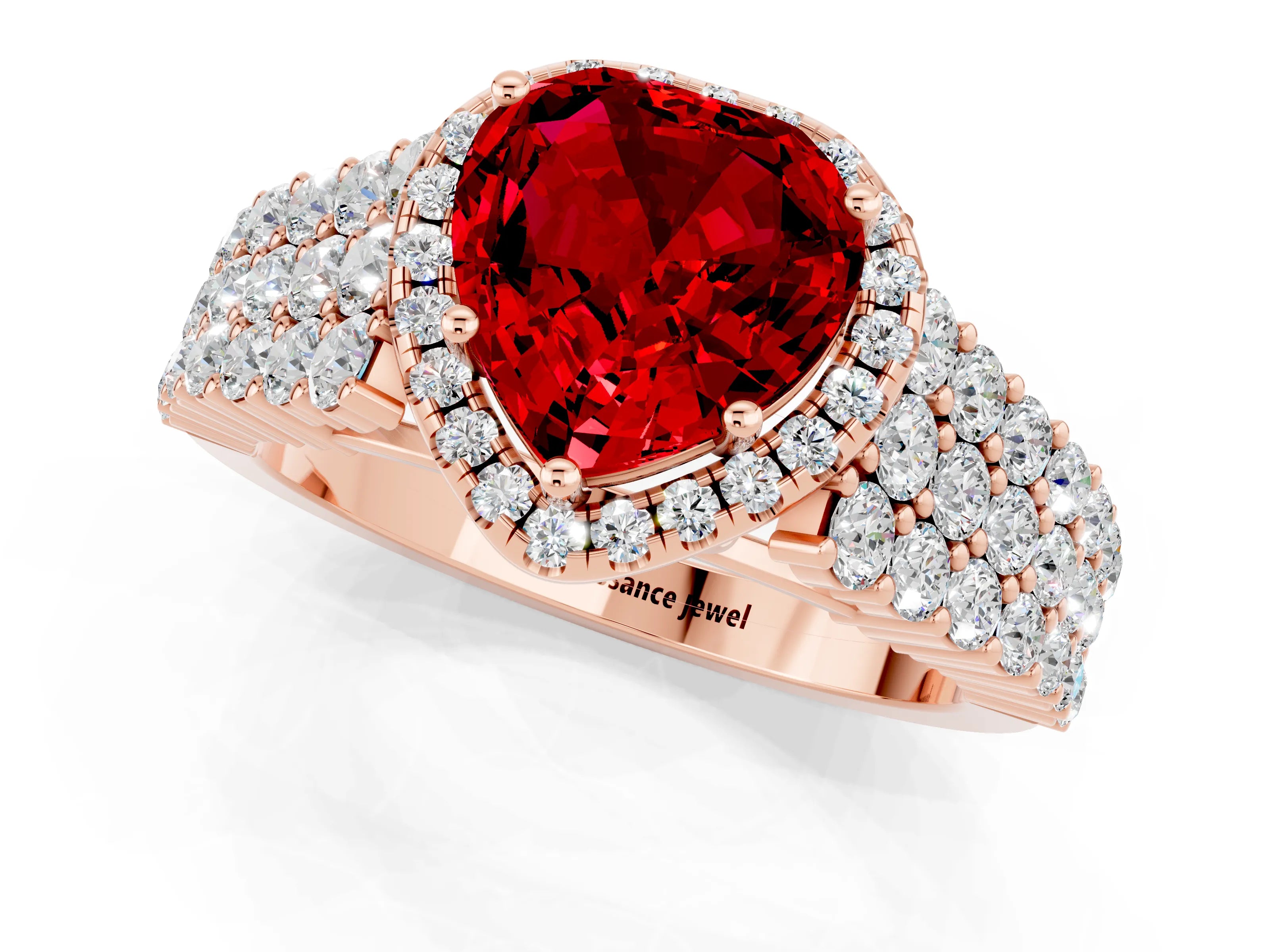 Rose gold Heart Cut Halo Pavé Diamond Engagement Ring with Split Shank and Four-Prong Setting_1