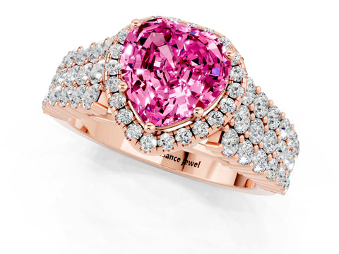 Rose gold Heart Cut Halo Pavé Diamond Engagement Ring with Split Shank and Four-Prong Setting_1