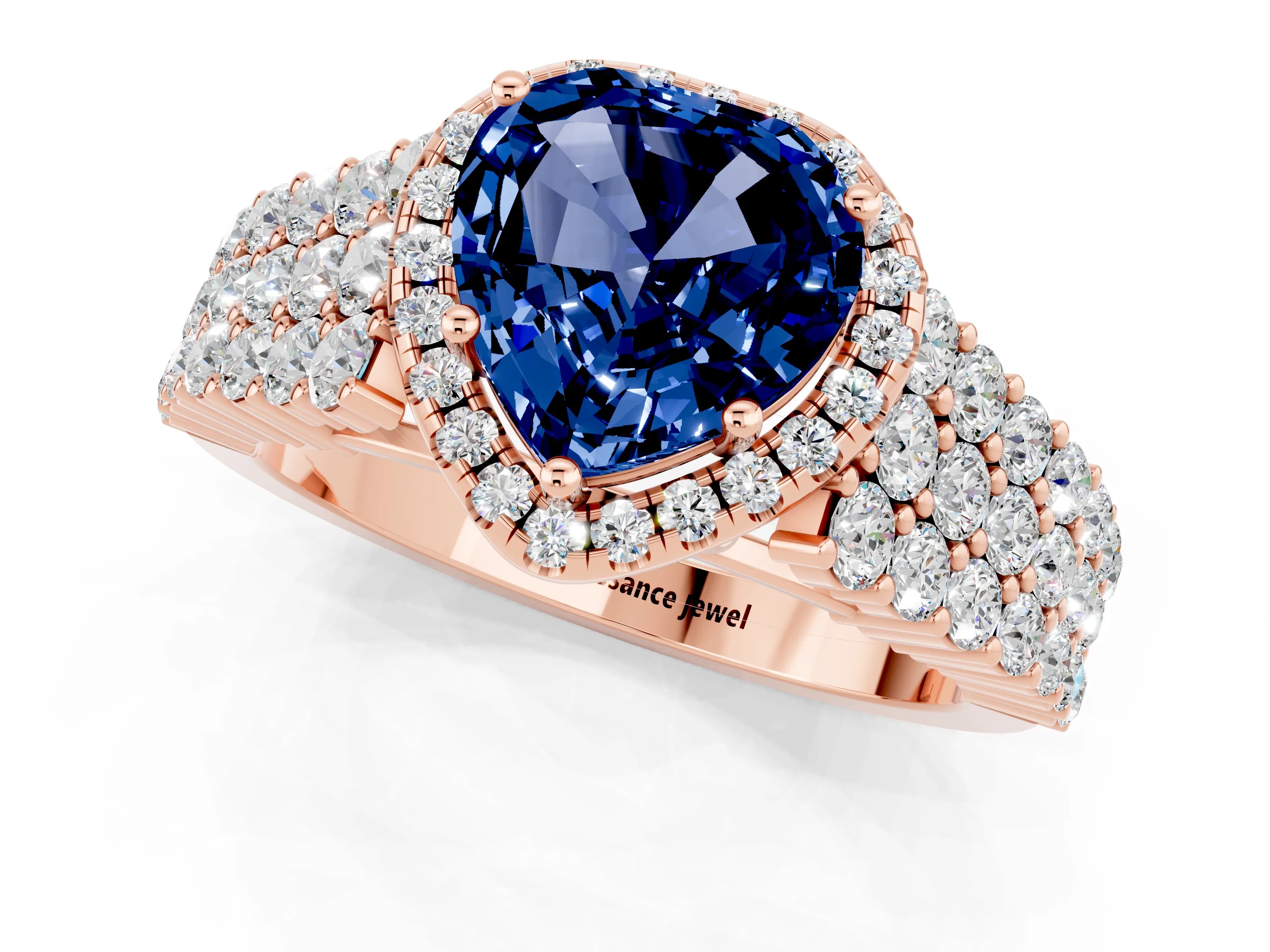 Rose gold Heart Cut Halo Pavé Diamond Engagement Ring with Split Shank and Four-Prong Setting_1