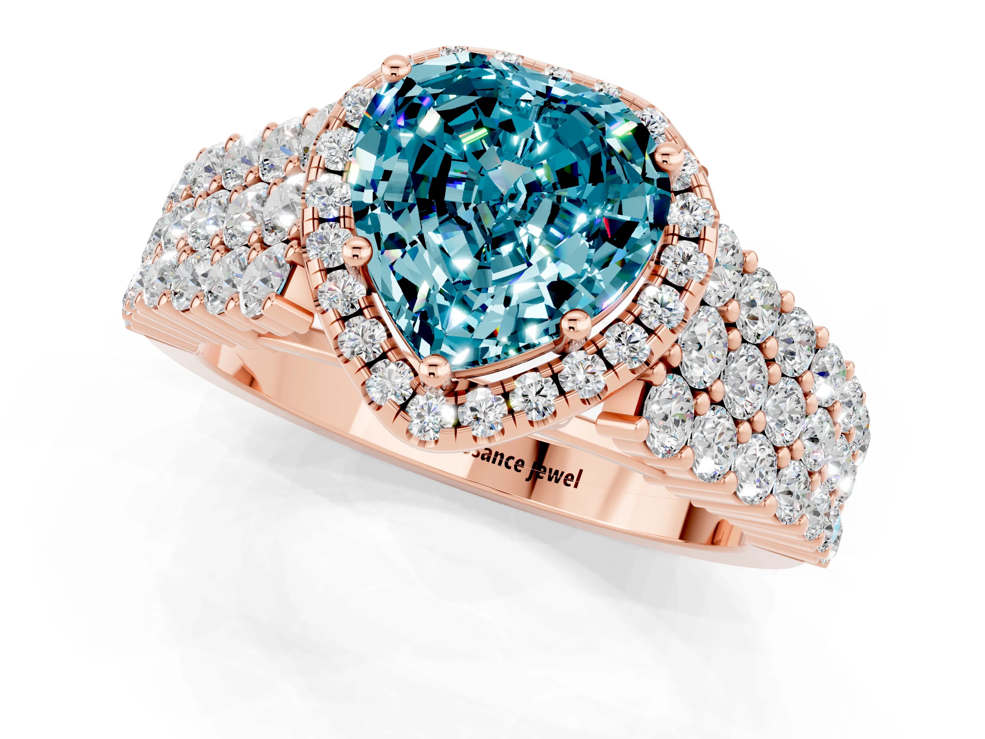 Rose gold Heart Cut Halo Pavé Diamond Engagement Ring with Split Shank and Four-Prong Setting_1
